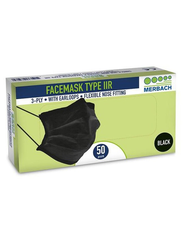 Mondmaskers Medisch IIR 3-laags Zwart Merbach 50 st