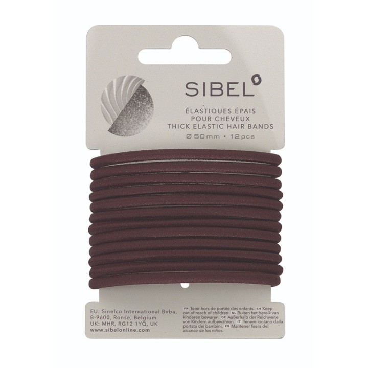 SIBEL Elastische Haarbandjes Bruin Dik 12st