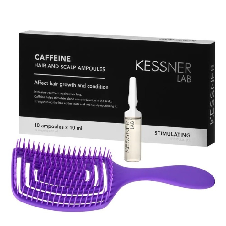 KESSNER LAB Set Flexibele Haarborstel O-327 Violet en Ampullen Cafeïne