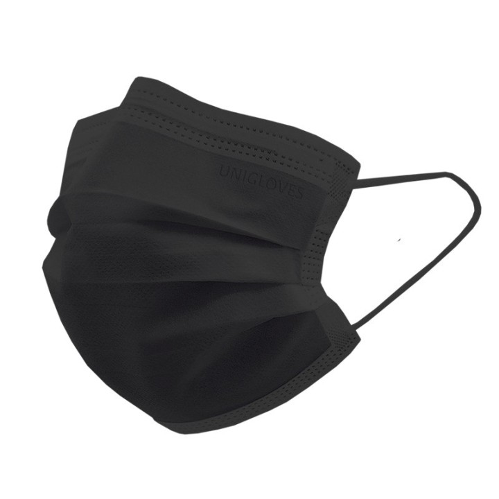 Mondmaskers type IIR Zwart 3-laags Unigloves 50 st