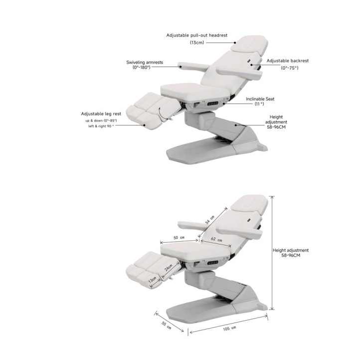 Pedicure Behandelstoel Weelko MEDIAL+ Wit 3 motoren