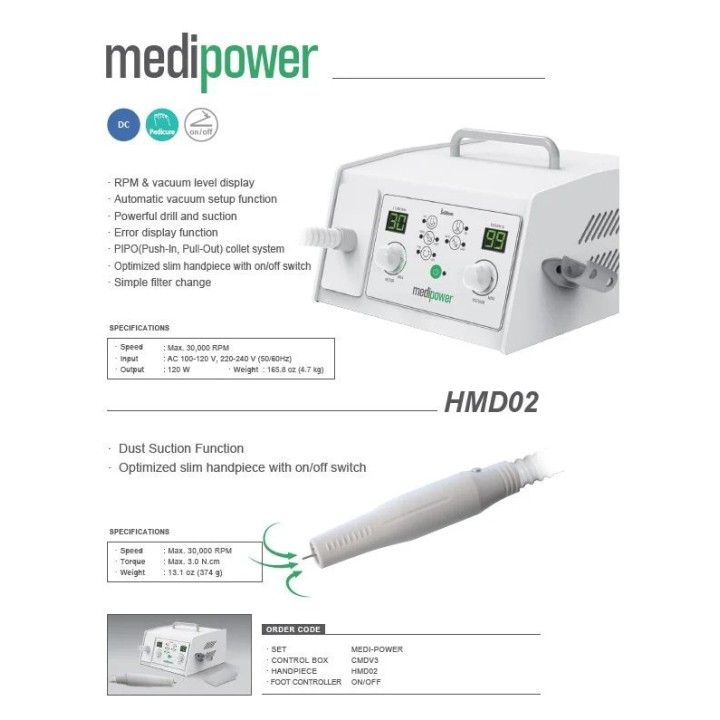 Pedicuremotor MEDIPOWER CMDV3 met stofafzuiging